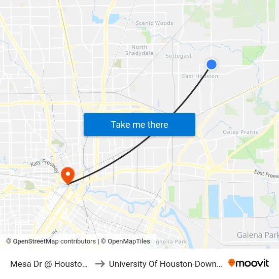 Mesa Dr @ Houston Rd to University Of Houston-Downtown map