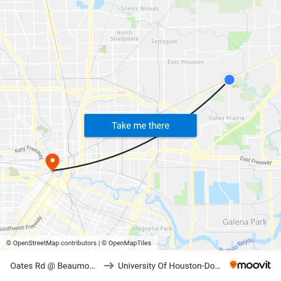 Oates Rd @ Beaumont Hwy to University Of Houston-Downtown map