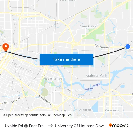 Uvalde Rd @ East Freeway to University Of Houston-Downtown map
