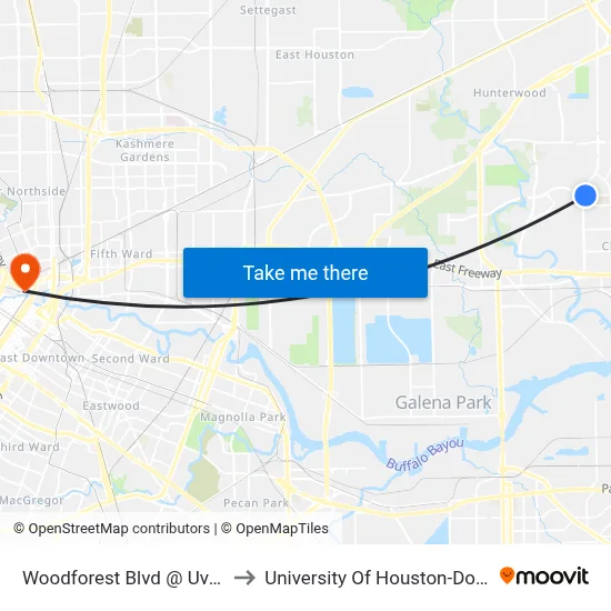 Woodforest Blvd @ Uvalde Rd to University Of Houston-Downtown map