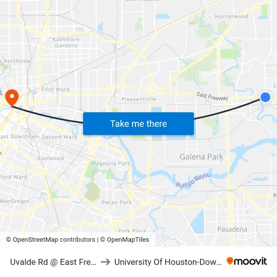 Uvalde Rd @ East Freeway to University Of Houston-Downtown map