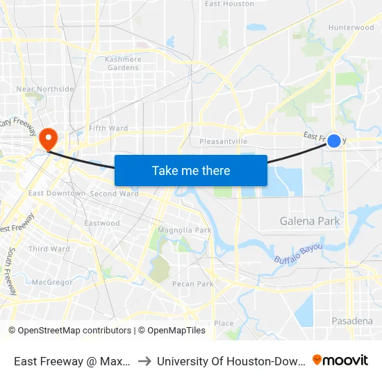 East Freeway @ Maxey Rd to University Of Houston-Downtown map