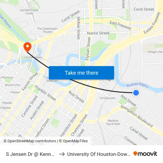 S Jensen Dr @ Kennedy St to University Of Houston-Downtown map