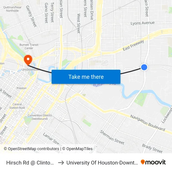 Hirsch Rd @ Clinton Dr to University Of Houston-Downtown map