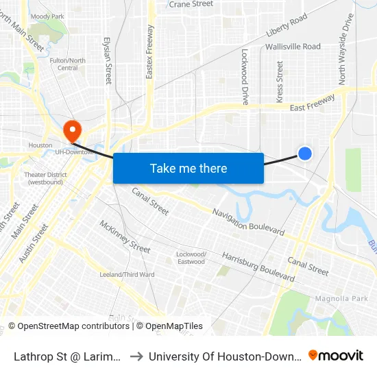 Lathrop St @ Larimer St to University Of Houston-Downtown map