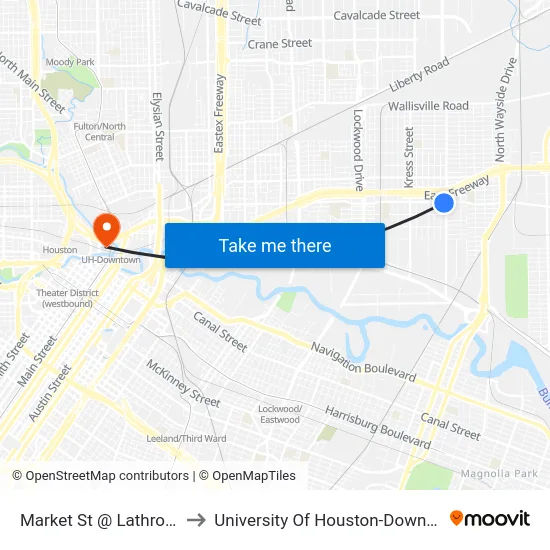 Market St @ Lathrop St to University Of Houston-Downtown map