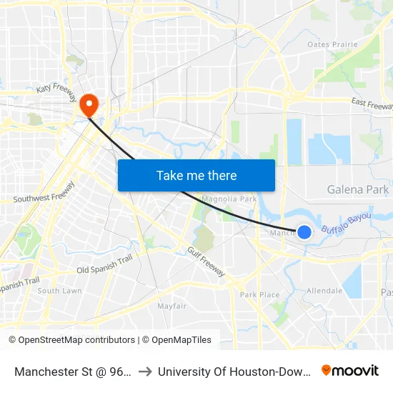 Manchester St @ 96th St to University Of Houston-Downtown map
