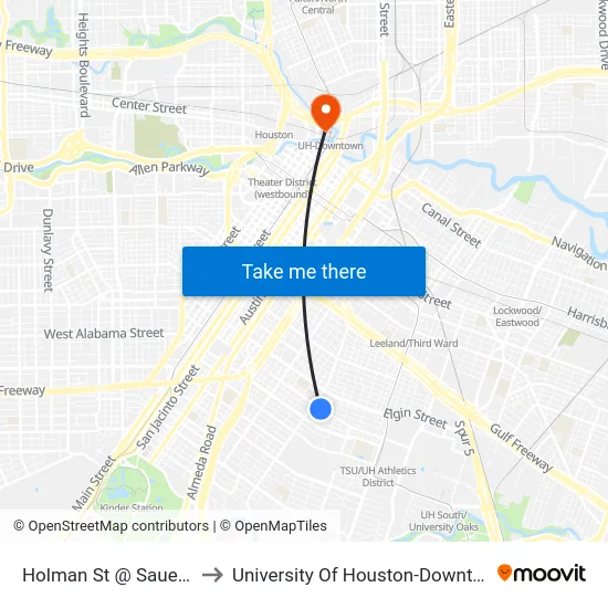 Holman St @ Sauer St to University Of Houston-Downtown map