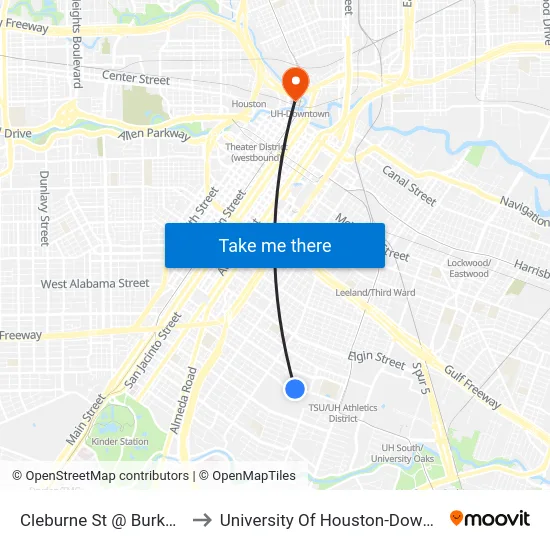 Cleburne St @ Burkett St to University Of Houston-Downtown map