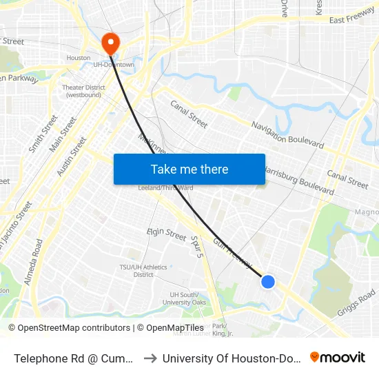 Telephone Rd @ Cumberland to University Of Houston-Downtown map