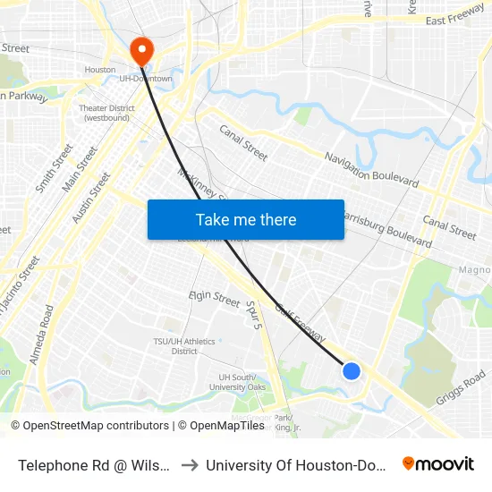 Telephone Rd @ Wilshire St to University Of Houston-Downtown map