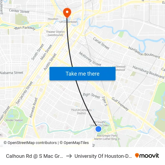 Calhoun Rd @ S Mac Gregor Way to University Of Houston-Downtown map