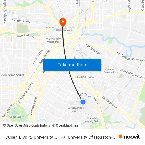 Cullen Blvd @ University Of Houston to University Of Houston-Downtown map