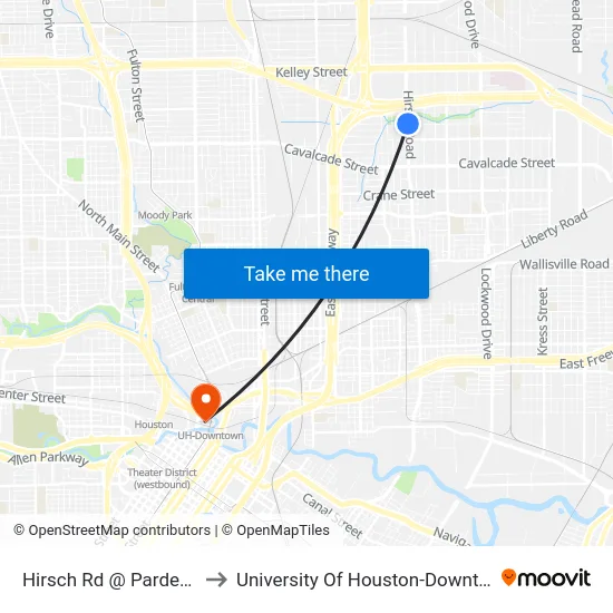 Hirsch Rd @ Pardee St to University Of Houston-Downtown map