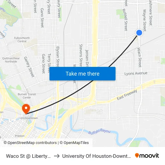 Waco St @ Liberty Rd to University Of Houston-Downtown map