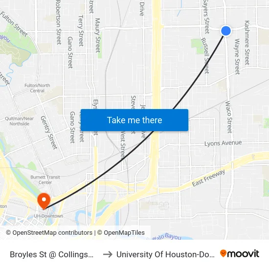 Broyles St @ Collingsworth St to University Of Houston-Downtown map