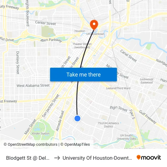 Blodgett St @ Delano to University Of Houston-Downtown map
