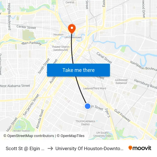 Scott St @ Elgin St to University Of Houston-Downtown map