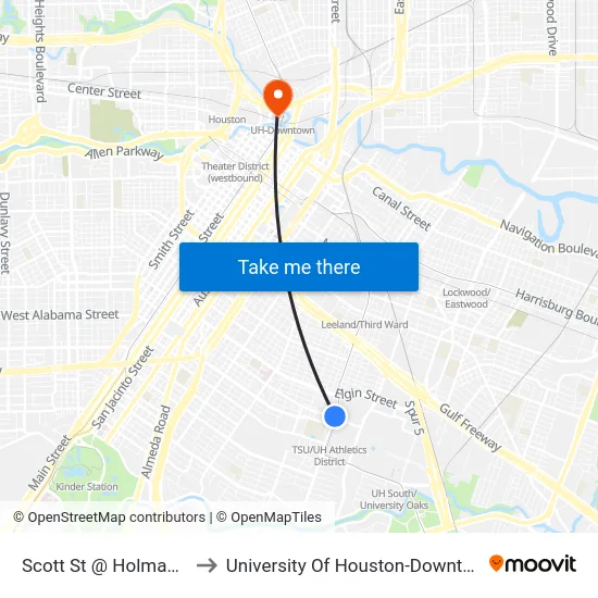 Scott St @ Holman St to University Of Houston-Downtown map