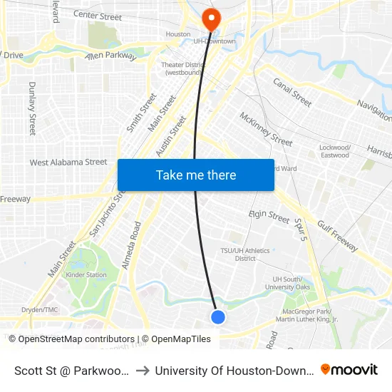 Scott St @ Parkwood Dr to University Of Houston-Downtown map