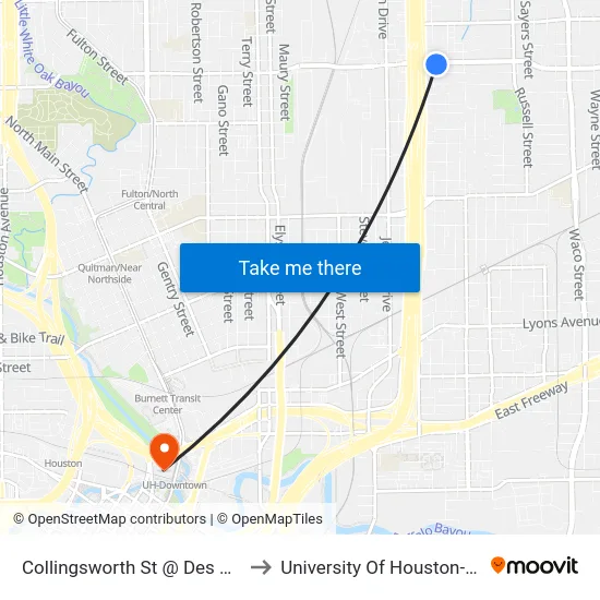 Collingsworth St @ Des Chaumes St to University Of Houston-Downtown map
