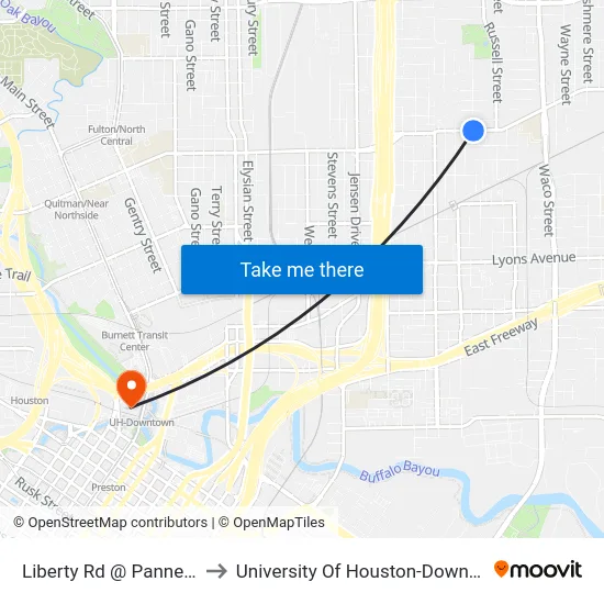 Liberty Rd @ Pannell St to University Of Houston-Downtown map