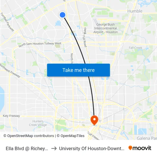 Ella Blvd @ Richey Rd to University Of Houston-Downtown map