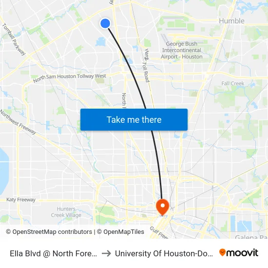 Ella Blvd @ North Forest Blvd to University Of Houston-Downtown map