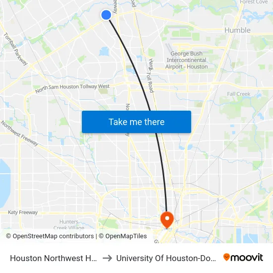 Houston Northwest Hospital to University Of Houston-Downtown map