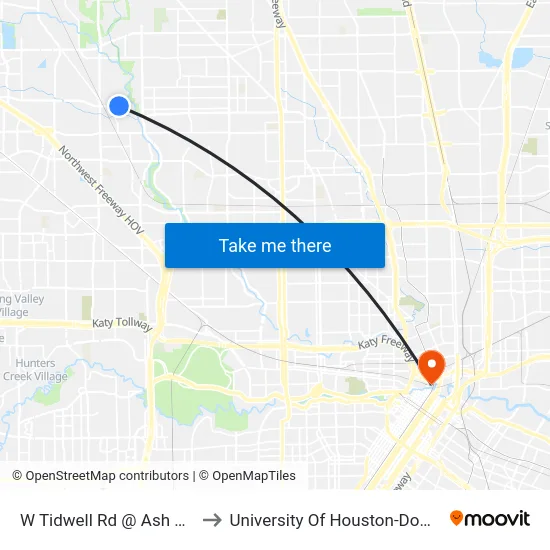W Tidwell Rd @ Ash Oak Dr to University Of Houston-Downtown map
