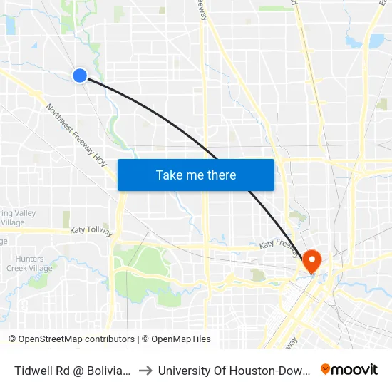 Tidwell Rd @ Bolivia Blvd to University Of Houston-Downtown map