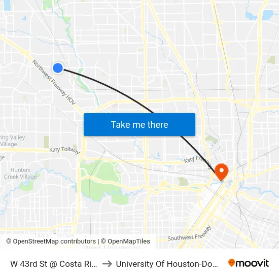 W 43rd St @ Costa Rica Rd to University Of Houston-Downtown map