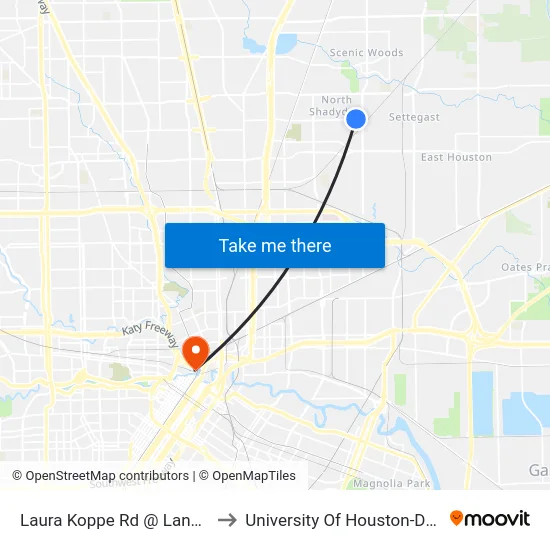 Laura Koppe Rd @ Lanewood St to University Of Houston-Downtown map