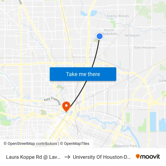 Laura Koppe Rd @ Lavender St to University Of Houston-Downtown map