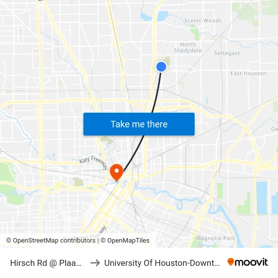 Hirsch Rd @ Plaag St to University Of Houston-Downtown map
