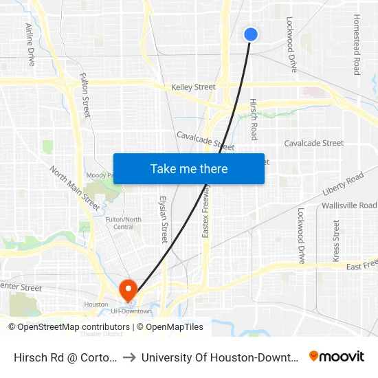 Hirsch Rd @ Corto St to University Of Houston-Downtown map