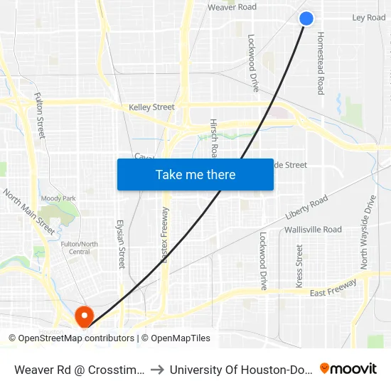Weaver Rd @ Crosstimbers St to University Of Houston-Downtown map