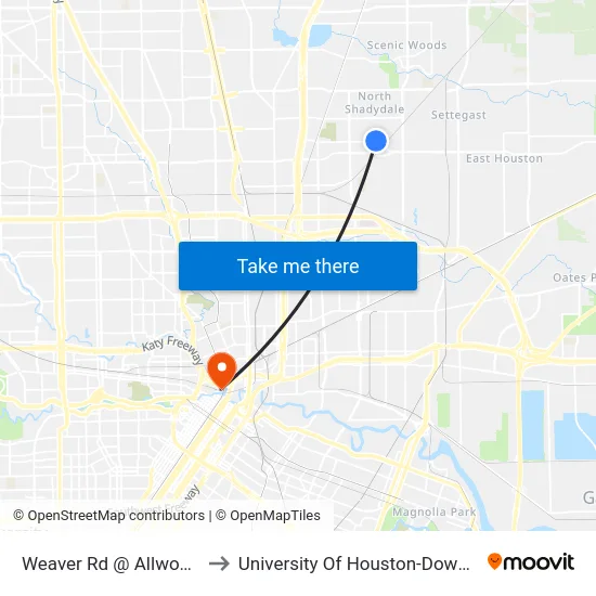 Weaver Rd @ Allwood St to University Of Houston-Downtown map