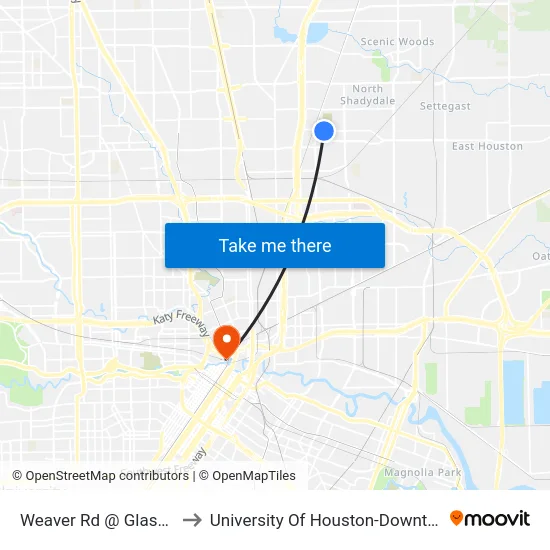 Weaver Rd @ Glass St to University Of Houston-Downtown map
