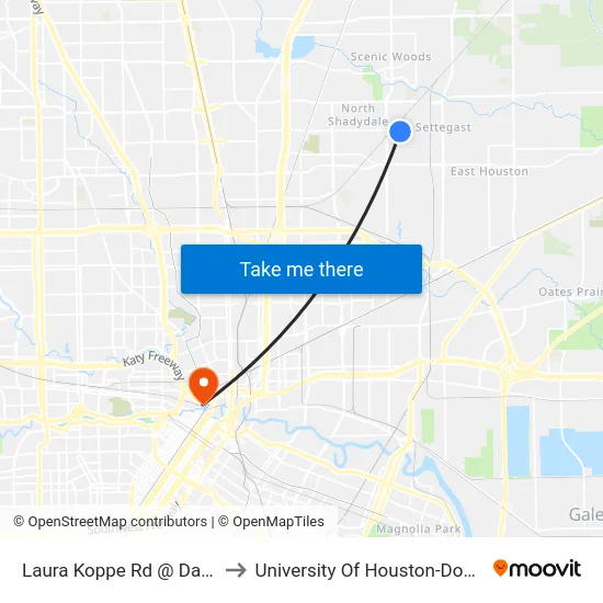 Laura Koppe Rd @ Darien St to University Of Houston-Downtown map