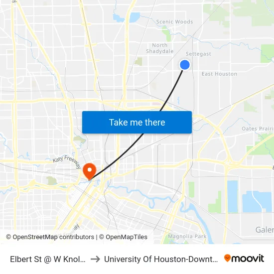 Elbert St @ W Knoll St to University Of Houston-Downtown map
