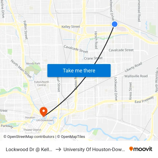 Lockwood Dr @ Kelley St to University Of Houston-Downtown map