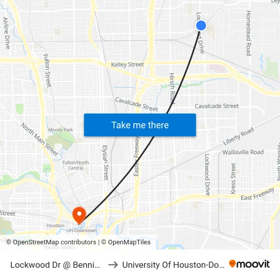 Lockwood Dr @ Bennington St to University Of Houston-Downtown map