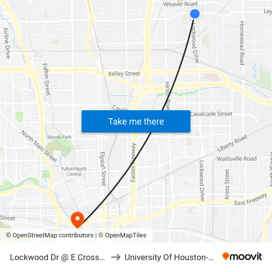 Lockwood Dr @ E Crosstimbers St to University Of Houston-Downtown map
