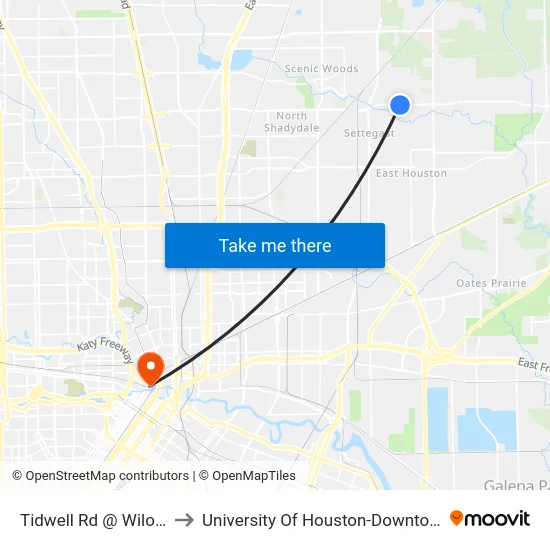 Tidwell Rd @ Wiloak to University Of Houston-Downtown map