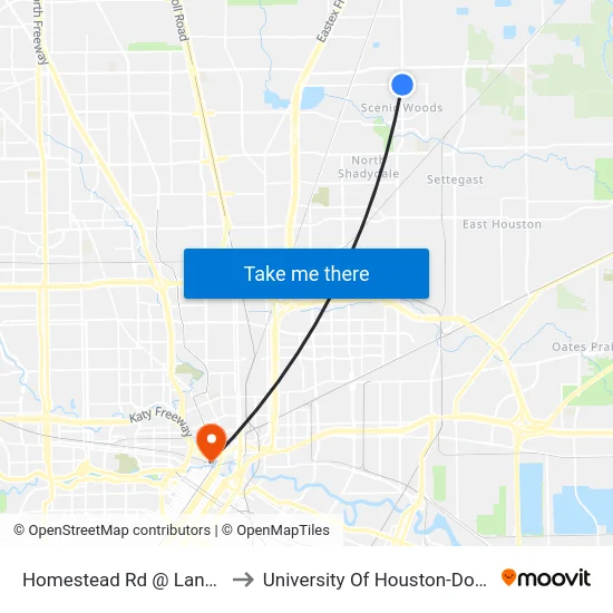 Homestead Rd @ Langley Rd to University Of Houston-Downtown map