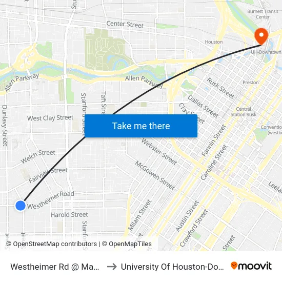 Westheimer Rd @ Mandell St to University Of Houston-Downtown map