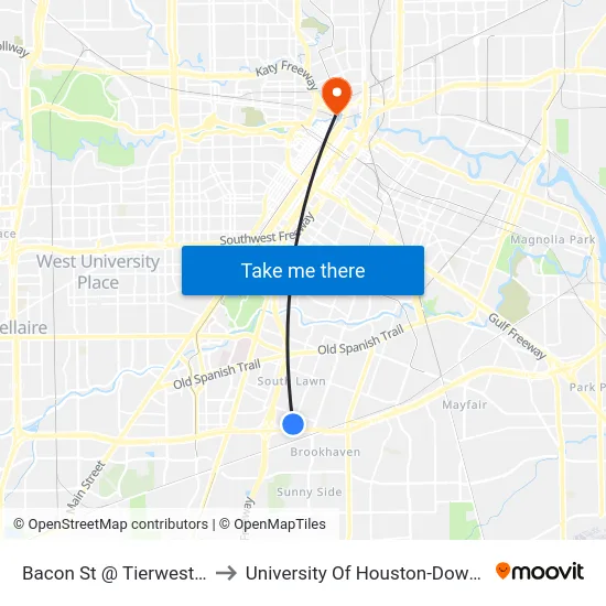 Bacon St @ Tierwester St to University Of Houston-Downtown map