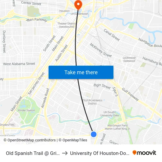 Old Spanish Trail @ Griggs Rd to University Of Houston-Downtown map