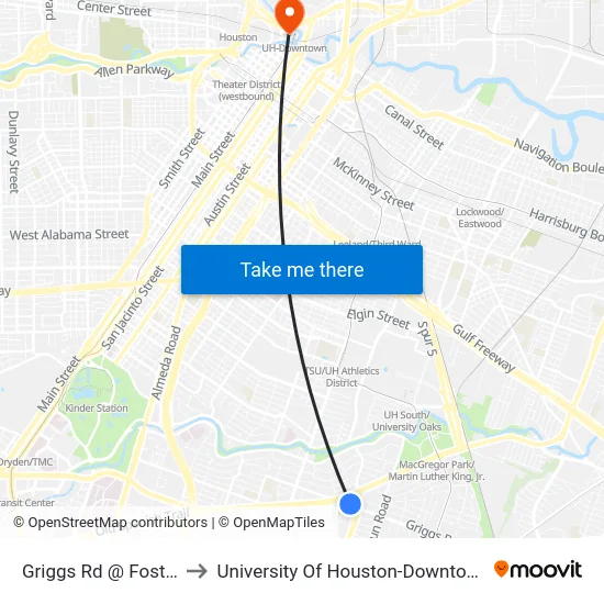 Griggs Rd @ Foster to University Of Houston-Downtown map